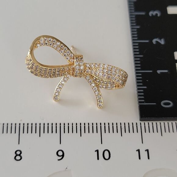 Earrings 𝅺Gold Tone Crystal Bow Earrings #0081 - Picture 9 of 11